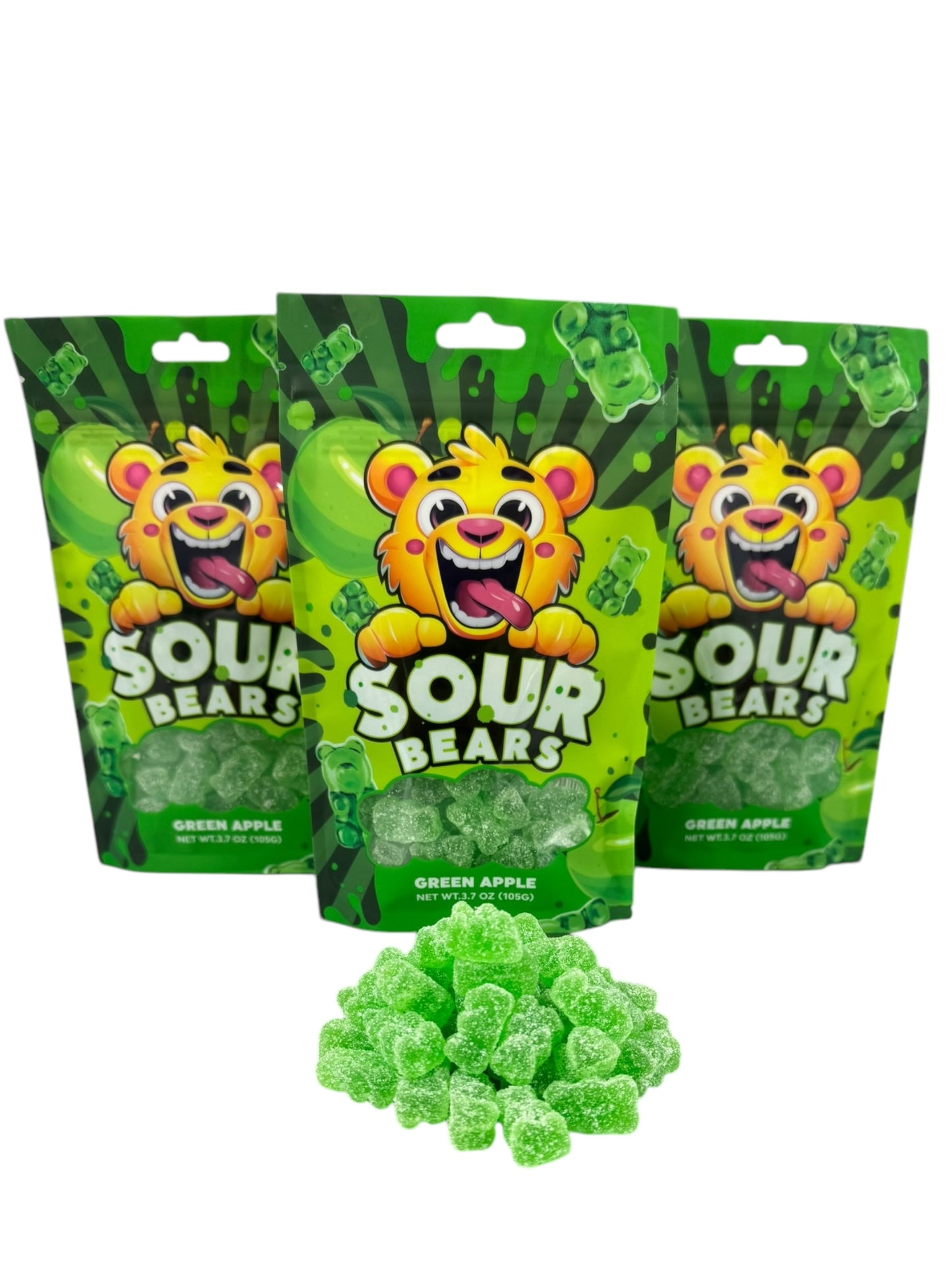 Sour Bears - 3 bags of Green Apple Flavor (3.7oz)