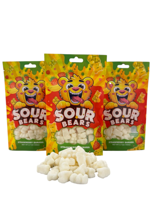 Sour Bears - 3 bags of Strawberry Banana Flavor (3.7oz)