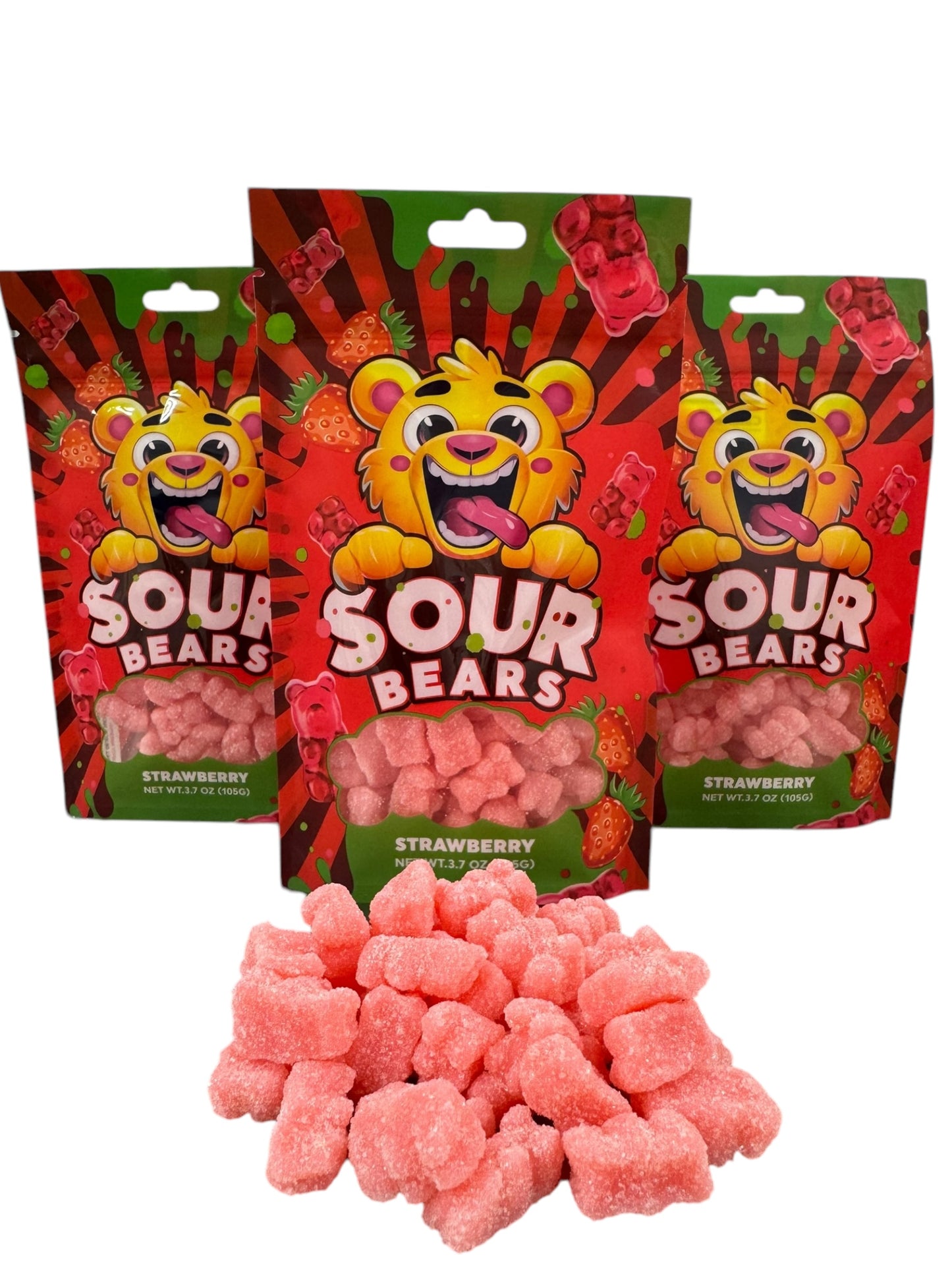 Sour Bears - 3 bags of Strawberry Flavor (3.7oz)