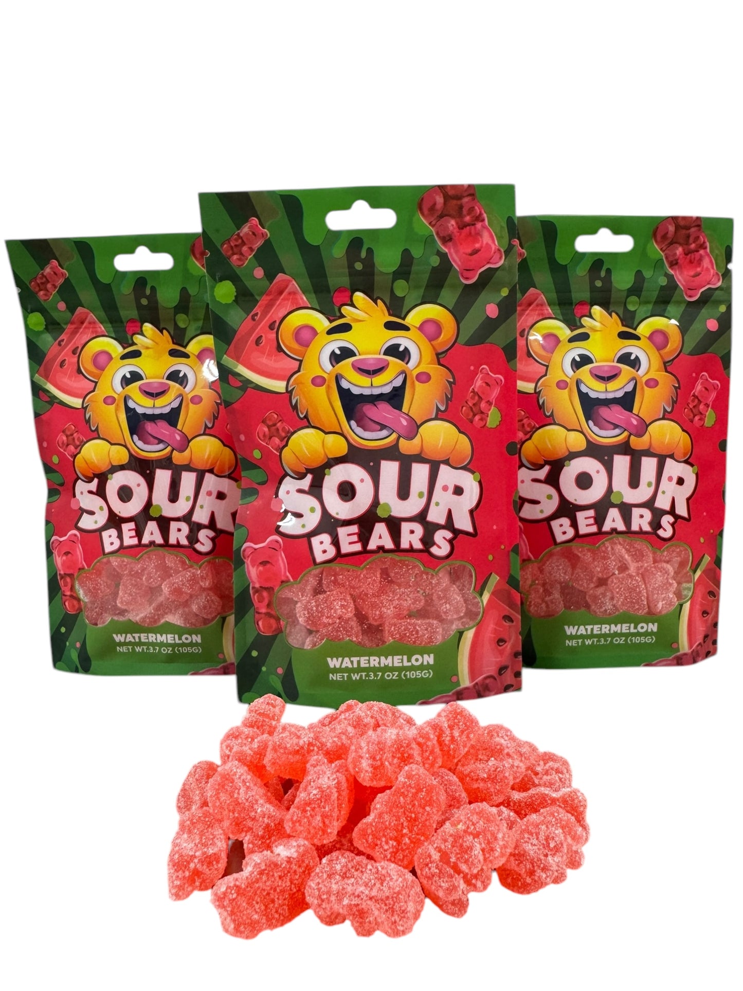 Sour Bears - 3 bags of Watermelon Flavor (3.7oz)